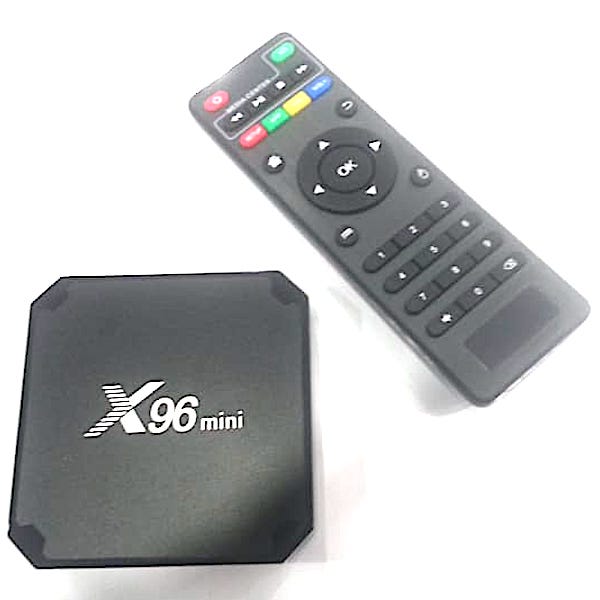 TV Box X96 mini 2Gb Smart TV tuner — media-pleyer. 4K HDR. OS: Google Android TV. RAM: 2 Gb. İnternet: Wi-Fi,  LAN-port.